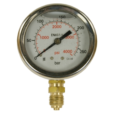 Glycerinmanometer, 1/4" AG unten, 63 mm, 0 - 40 bar, Edelstahl